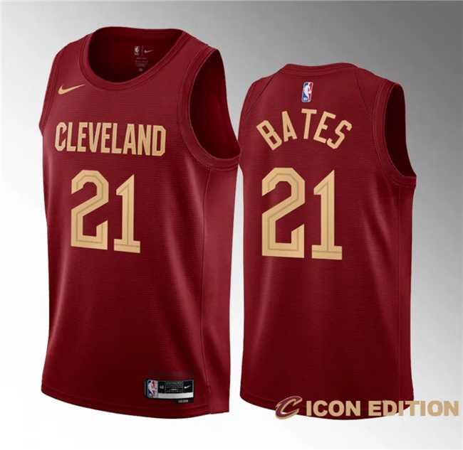 Mens Cleveland Cavaliers #21 Emoni Bates Wine 2023 Draft Icon Edition Stitched Jersey Dzhi